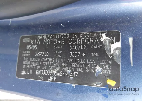 2005 Kia Sorento Ex/Lx z USA, uszkodzony, nr VIN KNDJD733555493417